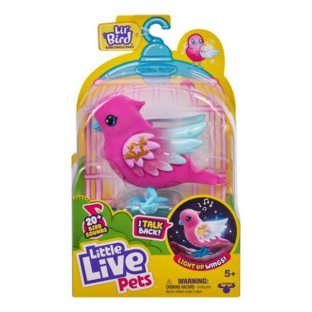 Little Live Pets, Lil' Bird Skyler, Interactive Pink Toy Bird, 20+ Sounds, Light up Wings