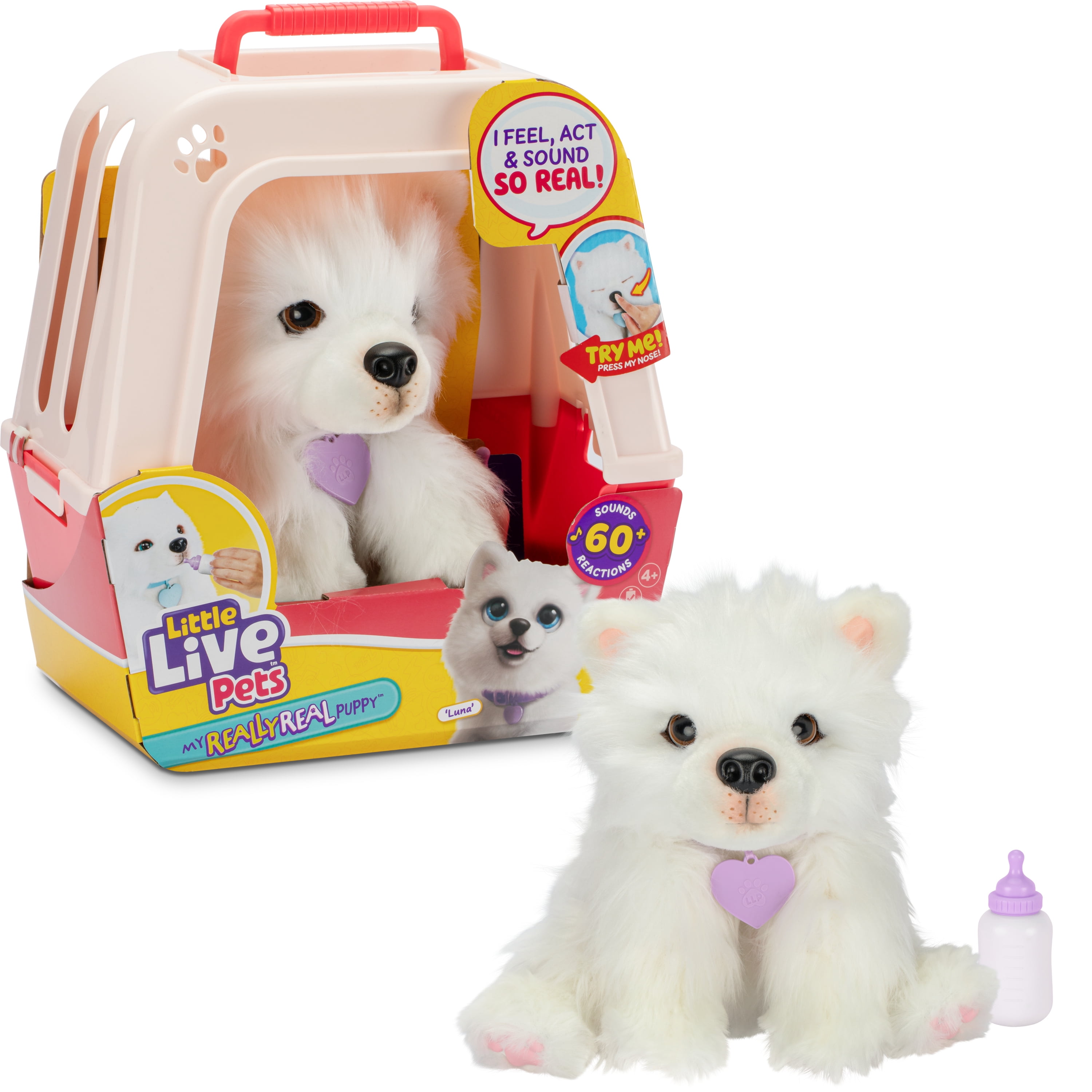 Luna Interactive White Faux Fur Puppy with Carrier