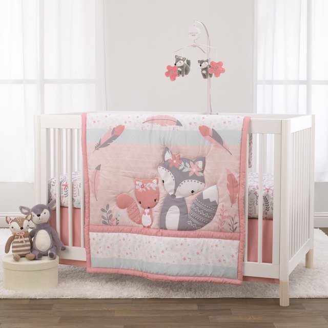 Little Love by NoJo Desert Flower Pink, Grey and Aqua 3Piece Crib
