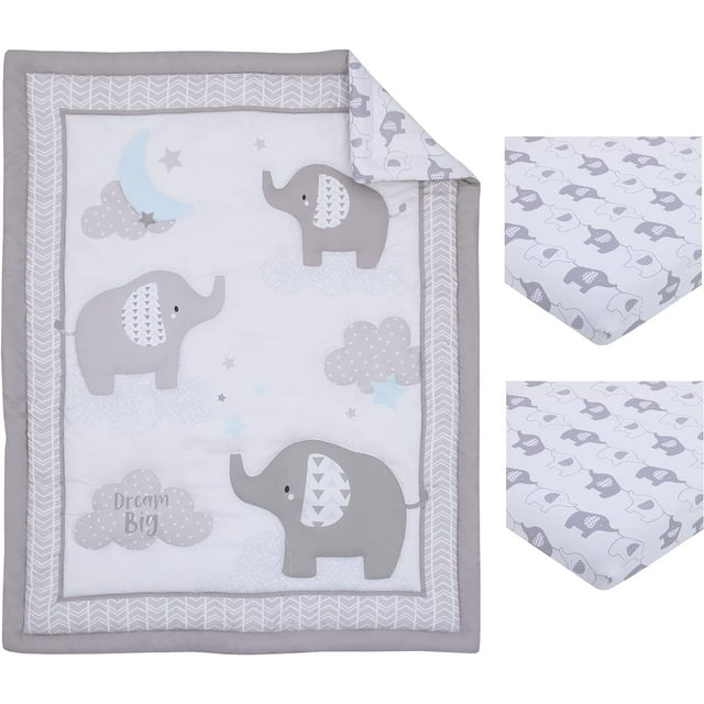 Little Love by NoJo Elephant Stroll Dream Big Clouds and Stars with Chevron Border 3 Piece