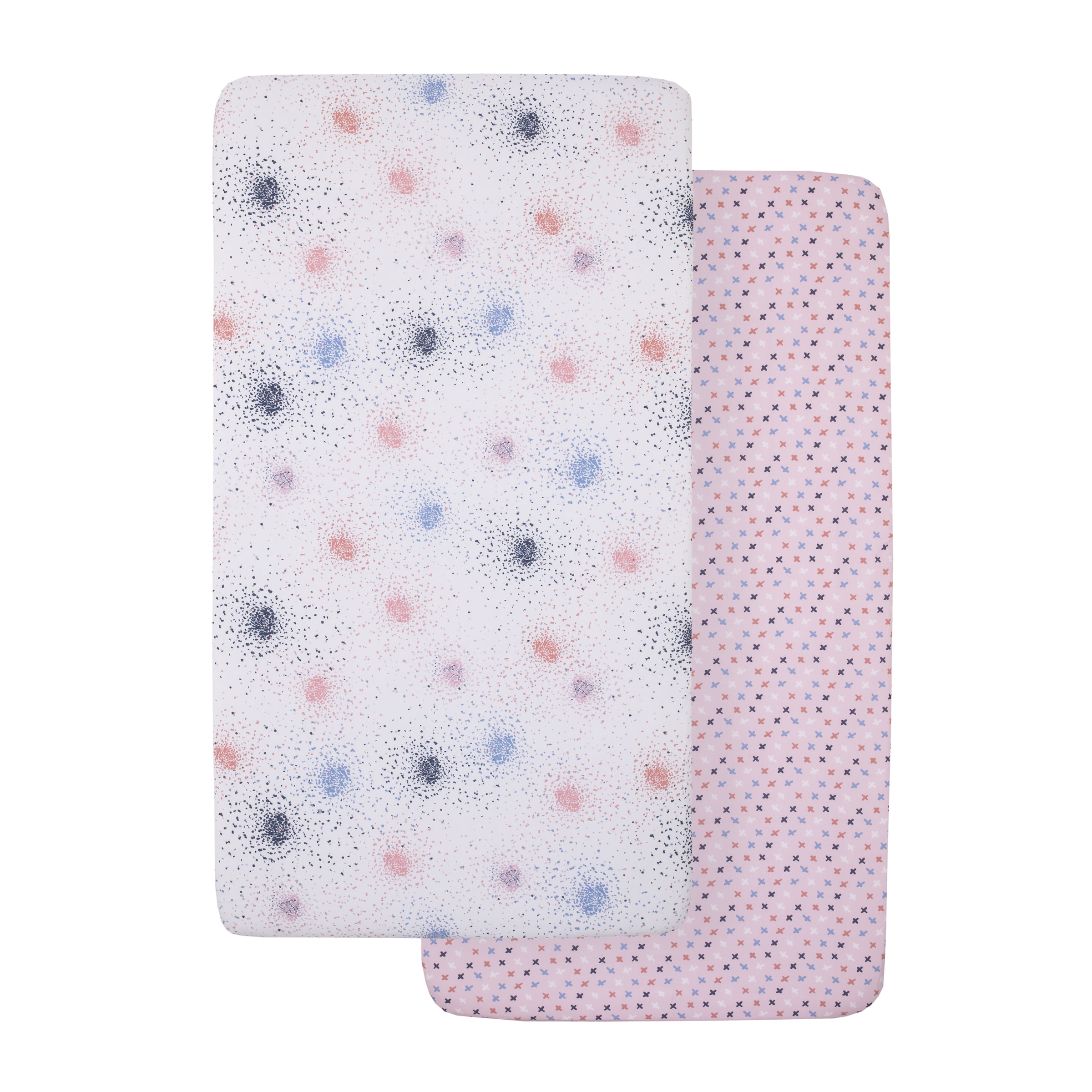 Little Love by NoJo Pink Starburst 2 Piece Fitted Crib Sheet Set - , - 1 Starburst Print, 1 Tiny Star Print