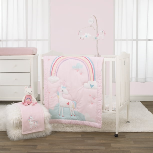 Little Love by NoJo Rainbow Unicorn Pink and Aqua 3 Piece Mini Porta