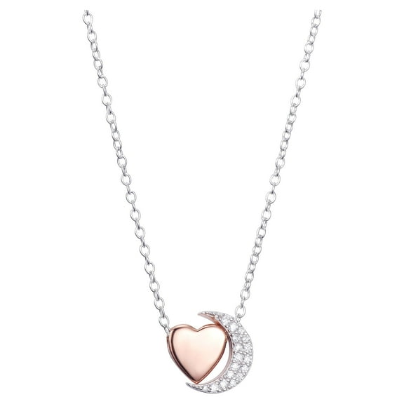 Little Luxuries 18" Crescent Moon & Heart Slider Pendant Necklace