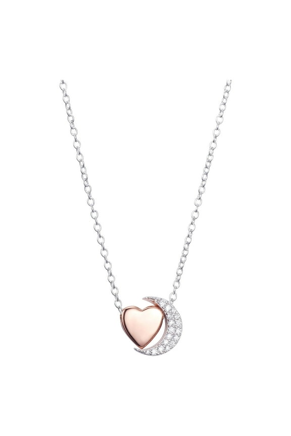 18" Crescent Moon & Heart Slider Pendant Necklace