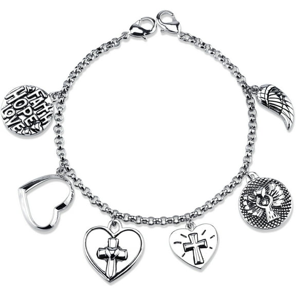 Little Luxuries Stainless Steel Faith, Heart and Cross Charm Link Bracelet