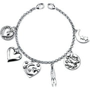 Little Luxuries Stainless Steel Love Multi Charm Link Bracelet, 7.5"