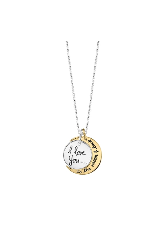 Two Tone Sterling Silver and Yellow Gold Flashed "I Love You To The Moon and Back" Pendant Necklace, 18"