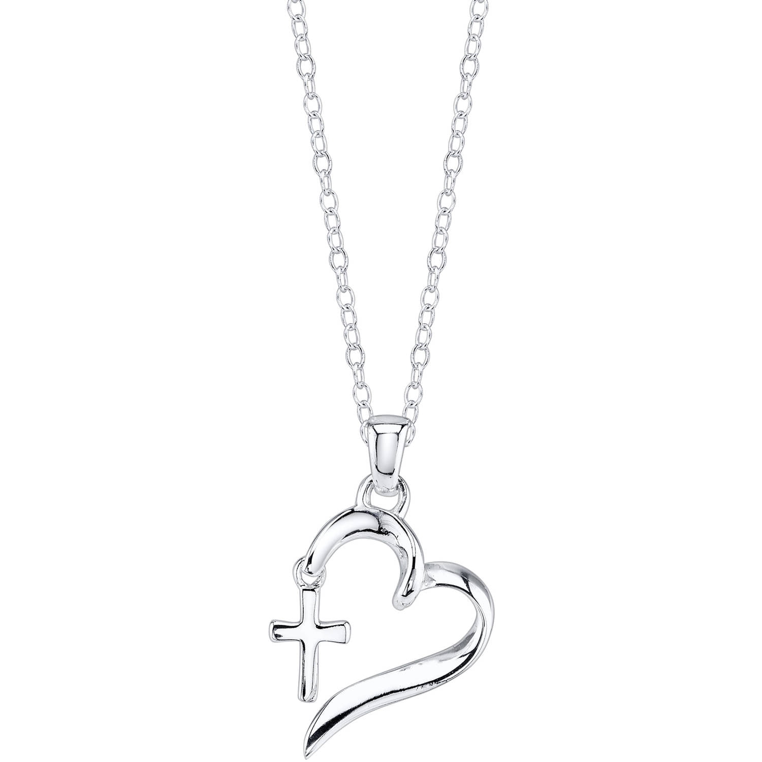 Jewelili Diamond Double Heart Cross Necklace Pendant in 10K Rose Gold over  Sterling Silver 1/10 CTTW