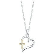 Little Luxuries Women's 18" Two-Tone Gold Flash Plated Sterling Silver "Faith Hope Love" Pendant Necklace