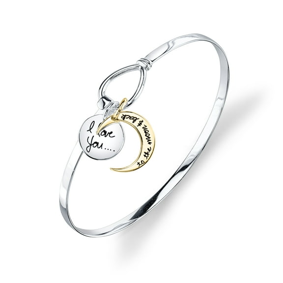 Little Luxuries Women's Two-Tone Sterling Silver "I Love You to The Moon and Back" Bangle Bracelet