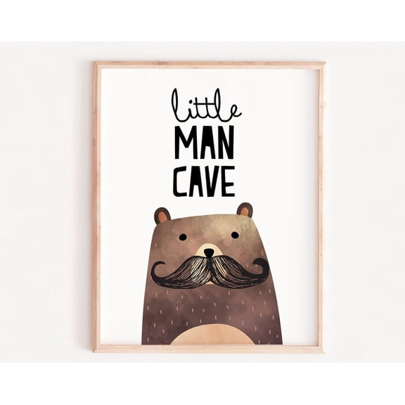 Little Man Baby Boys, Bear Mustache, Room Sign Bear Poster, Simple Cute Print, Decor Print 8X10, Mustache Wall Art, Modern Wall Decor, 24x36 UNFRAMED