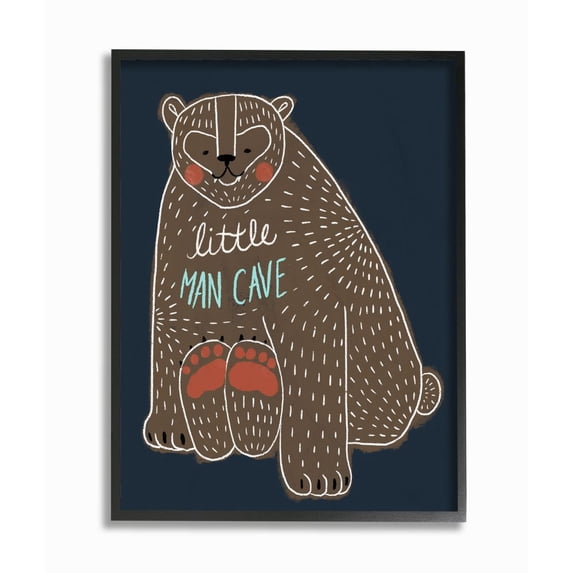 Little Man Cave Bear Drawing Kids Design Oversized Framed Giclee Texturized Art by Daphne Polselli