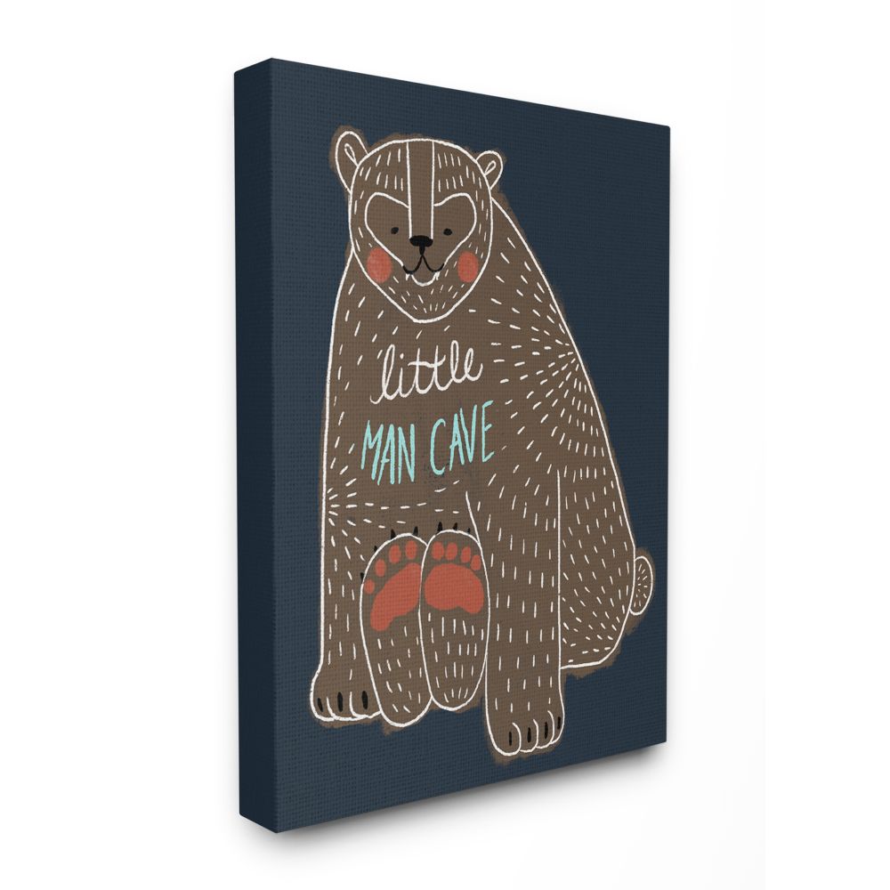 Little Man Cave Bear Drawing Kids Design Stretched Canvas Wall Art by Daphne Polselli