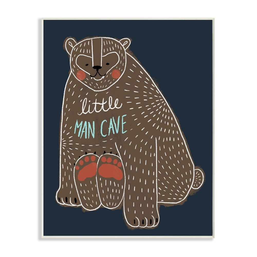 Little Man Cave Bear Drawing Kids Design Wall Plaque Art by Daphne Polselli