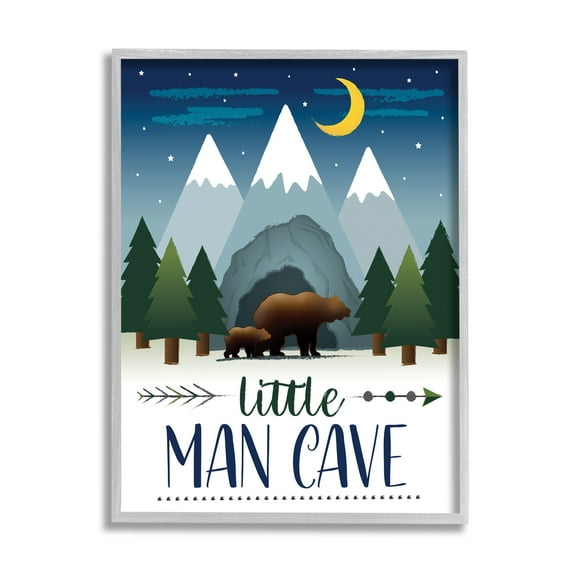 Little Man Cave Bears Walking by Mountains 11 in x 14 in Framed Painting Art Prints, by Stupell Home Décor