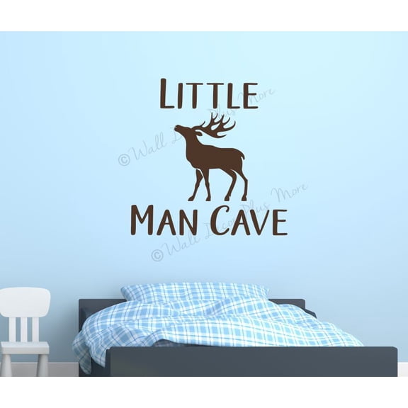 Little Man Cave: Boys Nursery Wall Decal - Rustic Elk Deer Quote Decor Sticker - Wall Stickers Quotes Vinyl Decal Sayings - 23x23- Inch, Chocolate Brown