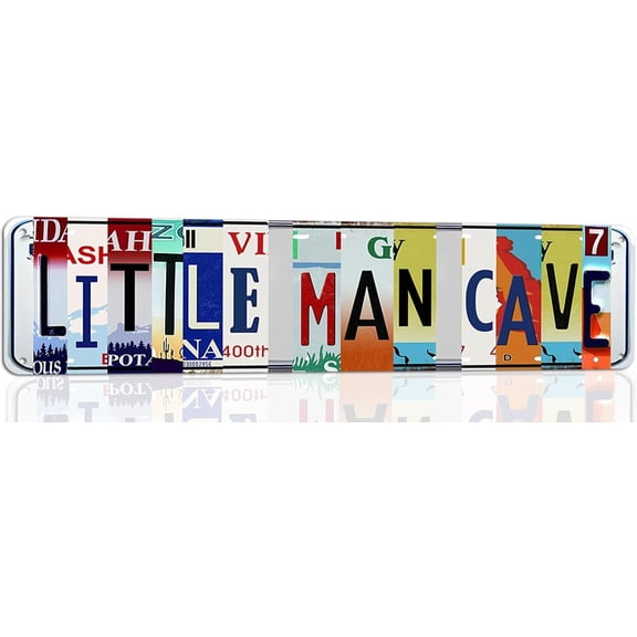 Little Man Cave Sign, Boys Only Room Decor - Vintage Metal Tin Wall Sign for Toddler Boy Bedroom, Playroom, or Door Decoration, Kids Room Signs 4 X16 Inches