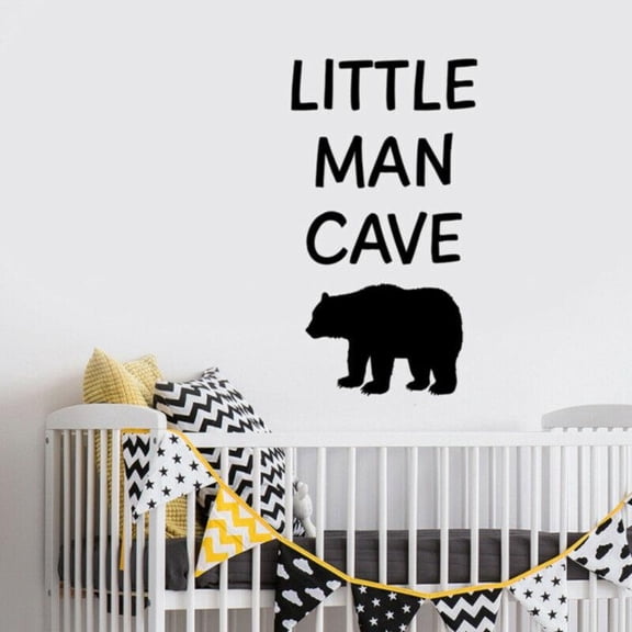 Little Man Cave Sign Wall Decal Bear Quote Vinyl Sticker Art Nursery Decor for Little Boys Bedroom Decoration Posters 57x104cm
