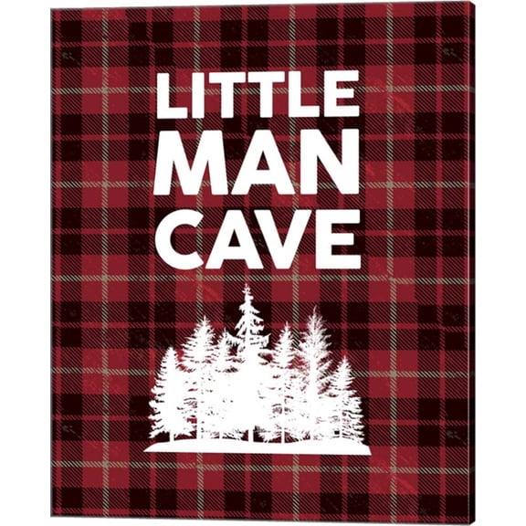 Little Man Cave - Trees Red Plaid Background by Color Me Happy, Canvas Wall Art, 16W x 20H