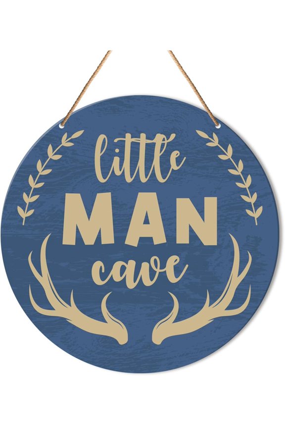 Little Man Cave Wall Decor for Baby Boys Kids Toddler Children's Living Room Bedroom, Vintage Rustic Playroom Round Metalen Hanging Sign Decoration, Gift for Boy Kids Children, Little Man Cave
