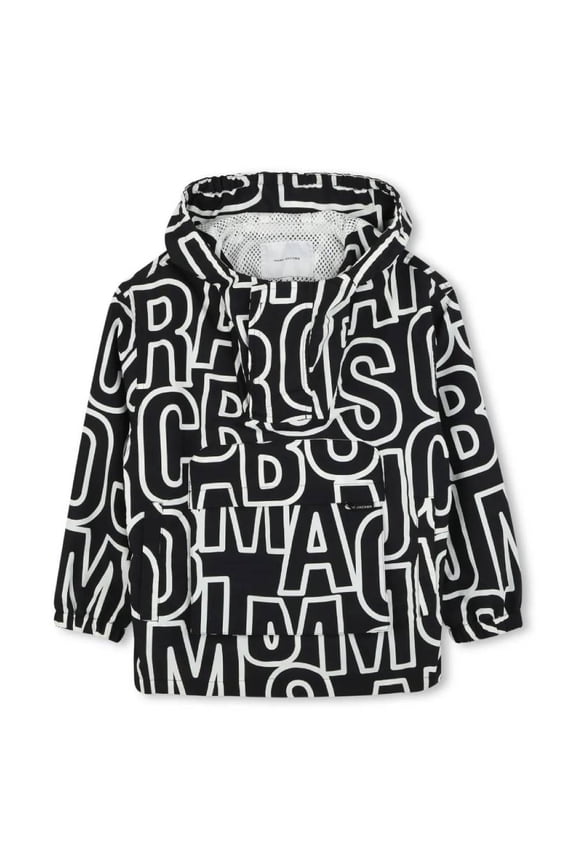 Little Marc Jacobs Monogram Hooded Windbreaker Jacket, Size 6Y