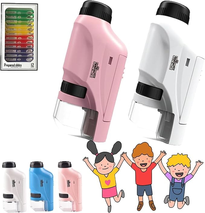 Mini Microscope Little Marvin 60x-120x Pour Enfants - Lumière LED, Portable ABS Blanc
