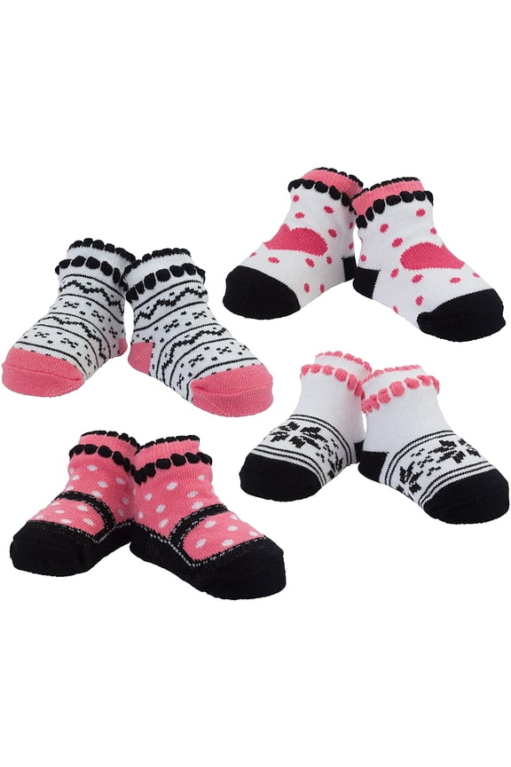 Baby Girls Booties Black and White, 4 Pack, Multi2, 0-12 Months LM820322