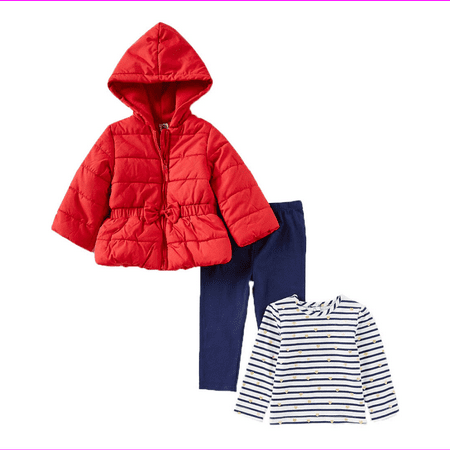 Little Me Girls 3-Piece Jacket, Top, Pant Outfit Set 12M/Red Multi