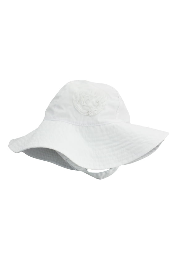 Sun Hat with Heart and Chin Strap For Infant Girls Solid White 12-24M