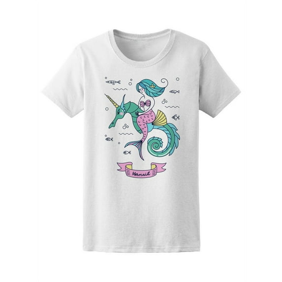 Little Mermaid And Seahorse T-Shirt Women -Image by Shutterstock, Female x-Large