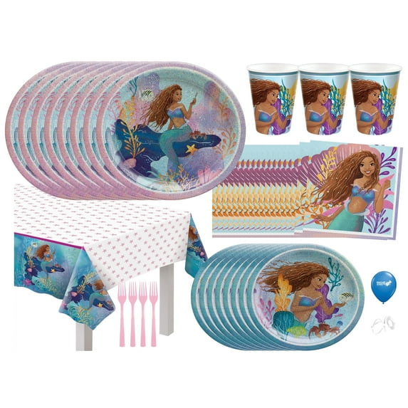 The Little Mermaid Ariel Birthday Party Supplies Bundle Little Mermaid Plates Little Mermaid Napkins Ariel Cups Little Mermaid Table Cover - Serves 8