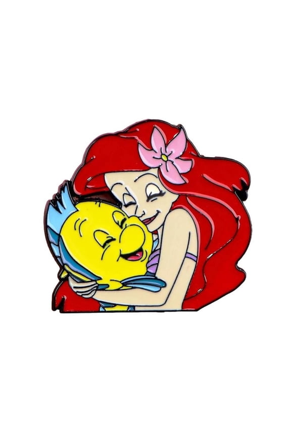 Little Mermaid Ariel Hugging Flounder 1.25 Inch Tall Pin
