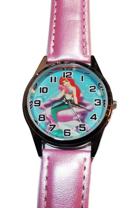 Little Mermaid Ariel Quartz Movement Pink Leather Band Wrist Watch