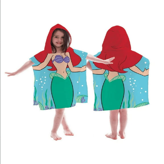 Little Mermaid Ariel Silk Touch Flannel Plush Poncho Hooded Throw 23.6"x47.2" for Kids by Disney