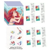 Little Mermaid Birthday Party Bundle includes 8 Plastic Loot Bags, 8 Activity Pads, 24 Tattoos, 1 Dinosaur Sticker Sheet