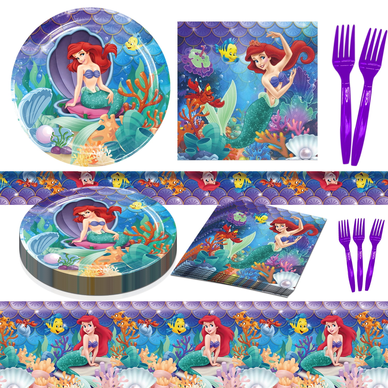 Little Mermaid Party Decorations, 61Pcs Dinnerware Set for 20