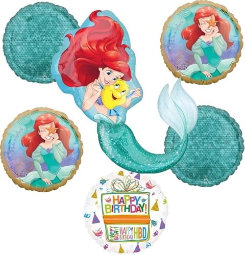 Little Mermaid Birthday Party Supplies 6pc Princess Ariel Balloon Bouquet Decorations