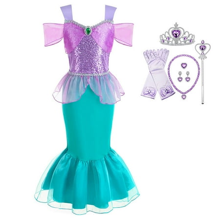 Little Mermaid Costume Ariel Dress for Grils Birthday Party Halloween Cosplay Costumes 3-8Years