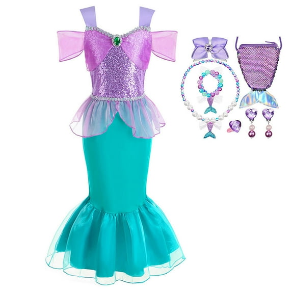 Little Mermaid Costume Ariel Dress for Grils Birthday Party Halloween Cosplay Costumes 3-8Years