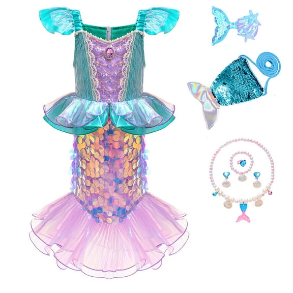 Little Mermaid Costume Toddler Girls Princess Dress Sequin Outfit Halloween Birthday Party Christmas