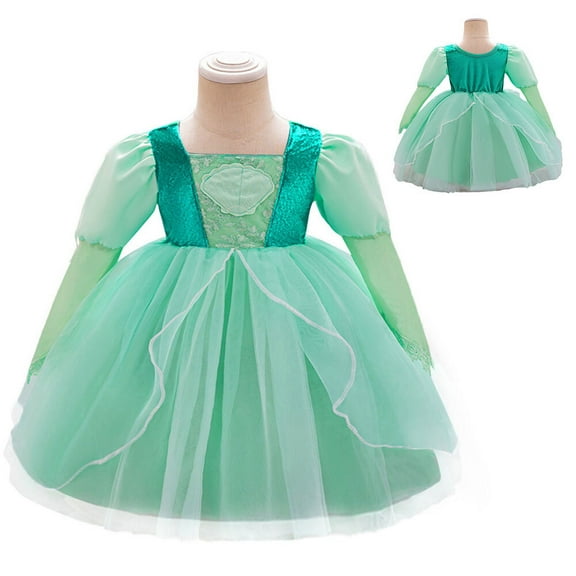 Baby Girls Ariel Costume Dress Female Long Sleeve Cosplay Outfits Toddler 2-3Y