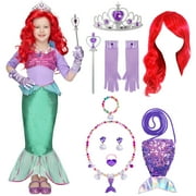 SYNCFUN Little Mermaid Costume for Girls, Cute Mermaid Costume Set with Red Wig for Kids Halloween Themed Party Role Playing Cosplay 3-7 Years