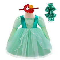 Baby Girls Ariel Costume w/Headband Dress Female Long Sleeve Cosplay Outfits Toddler 6-9M