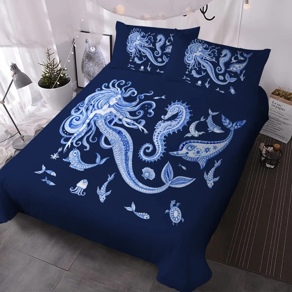 Little Mermaid Duvet Cover Set Space Mermaid Bed Set Purple Mermaid