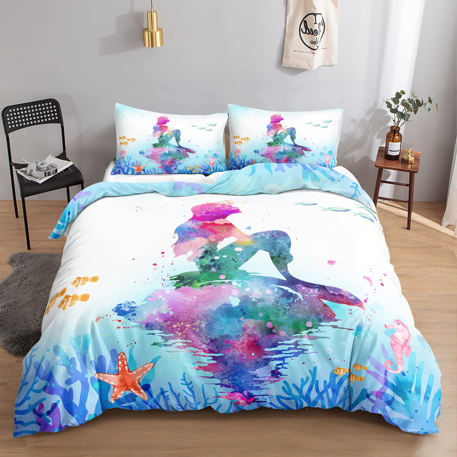 Little Mermaid Duvet Cover Set Space Mermaid Bed Set Purple Mermaid