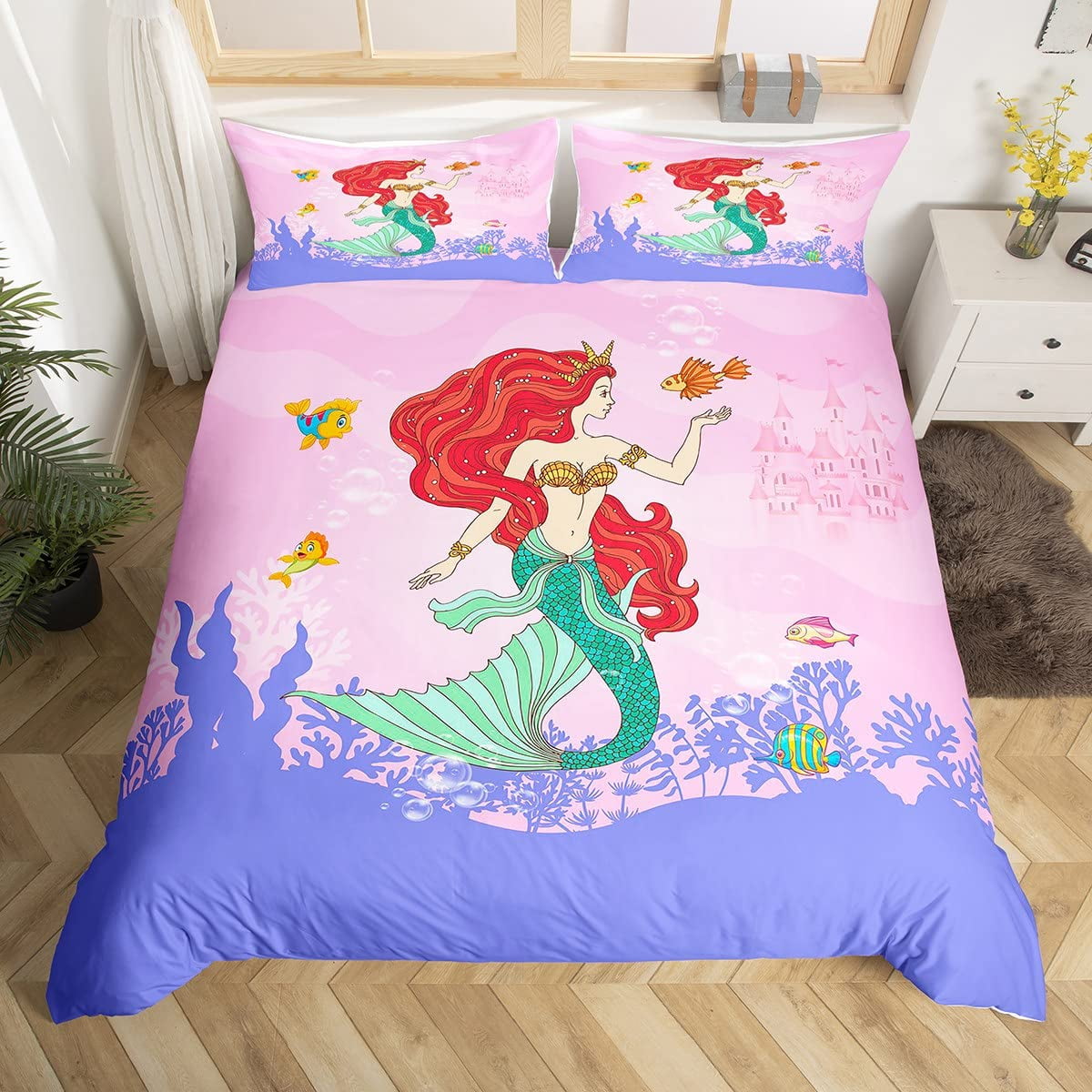 Little Mermaid Duvet Cover Set Space Mermaid Bed Set Purple Mermaid