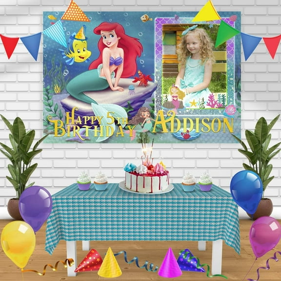 Little Mermaid Frame Birthday Banner Personalized Party Backdrop Decoration 60 x 44 Inches