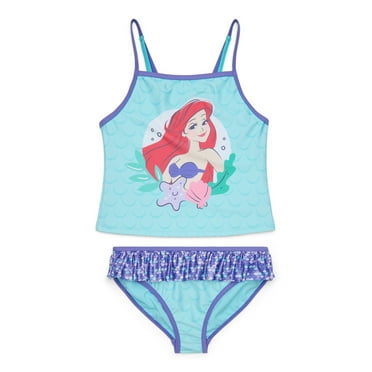 Little Mermaid Girls Tankini Swimsuit with UPF 50+, 2-Piece, Sizes 4-12