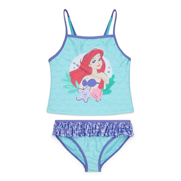 Little Mermaid Girls Tankini Swimsuit with UPF 50+, 2-Piece, Sizes 4-12