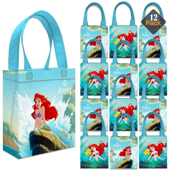 Little Mermaid Party Favor Bags Set 12 Pack 8" Disney Princess Ariel Goodie Bags for Kids Bulk Reusable Mini Totes | Disney Little Mermaid Birthday Party Supplies